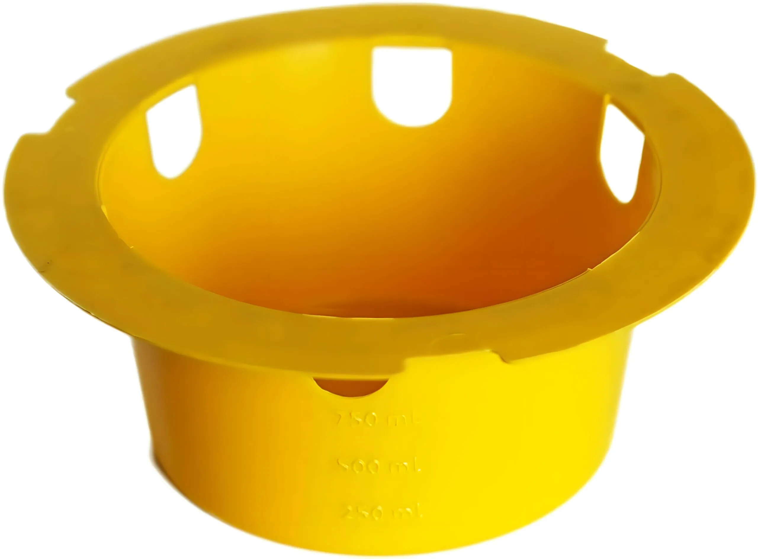 Yellow measuring cup with volume markings