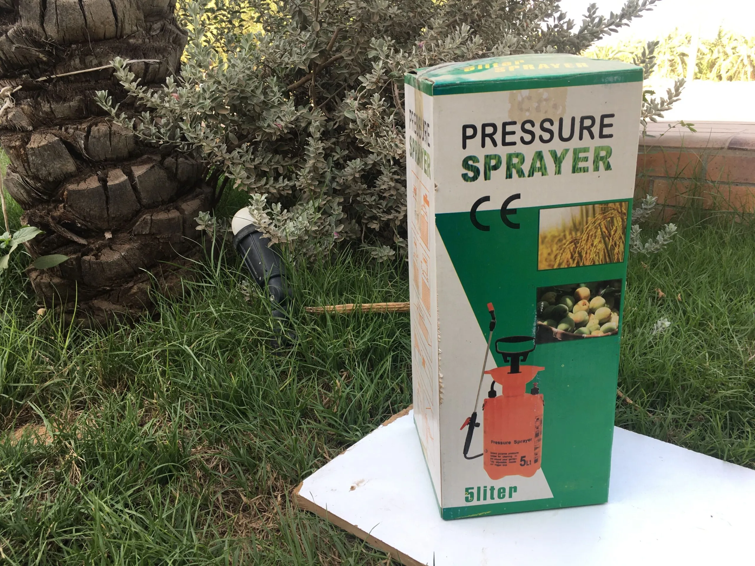 Pressure sprayer on grass background