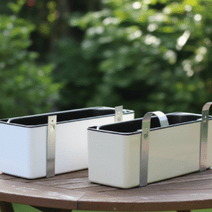 Hanging Planter 40×13×13 cm – With Accessories (White & Beige)